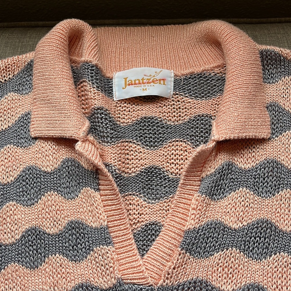 Vintage Jantzen Collared Striped Knit Sweater S/M - Picture 2 of 9